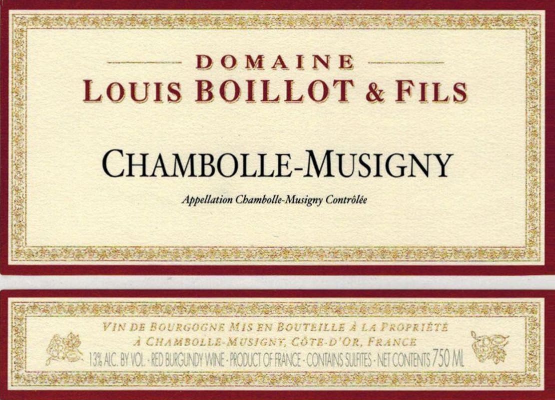 Domaine Louis Boillot Chambolle-Musigny 2012 Front Label