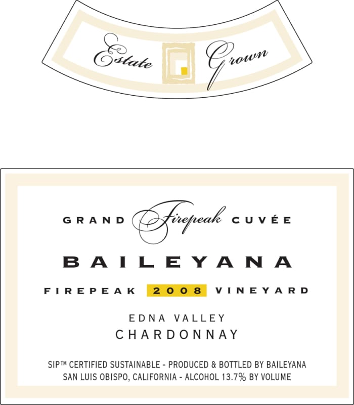 Baileyana Firepeak Chardonnay 2008 Front Label