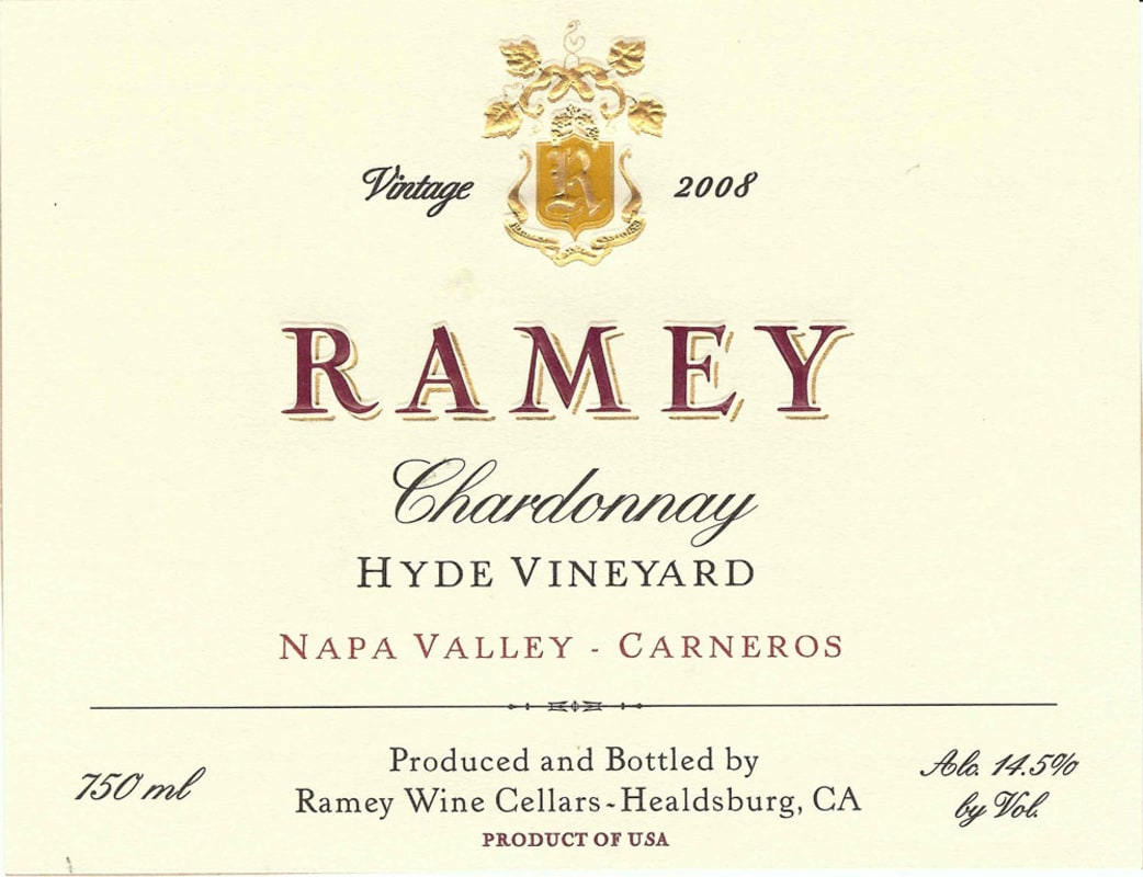 Ramey Hyde Vineyard Chardonnay 2008 Front Label