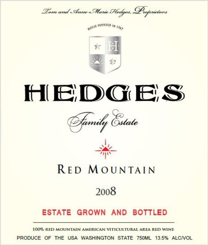 Hedges Family Estate Red Mountain 2008 Front Label