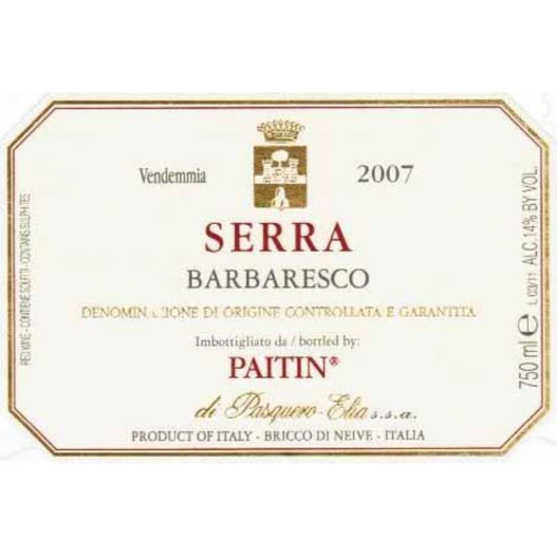 Paitin la Serra Barbaresco 2007 Front Label