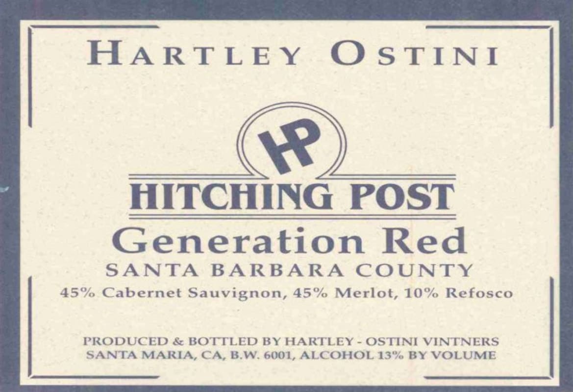 Hitching Post Hartley Ostini Gen Red 2012 Front Label