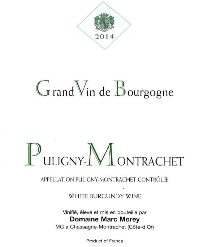 Domaine Marc Morey Puligny-Montrachet 2014 Front Label