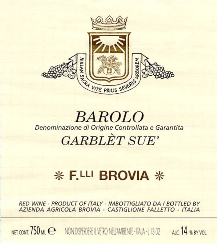 Brovia Barolo Garblet Sue 2006 Front Label