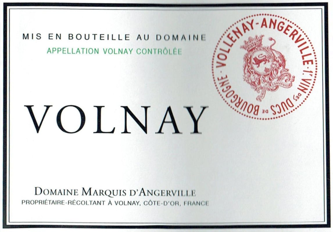 Domaine Marquis d'Angerville Volnay 2012 Front Label