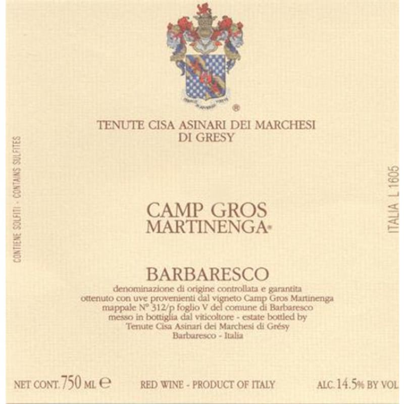 Marchesi di Gresy Barbaresco Camp Gros Martinenga Riserva 2007 Front Label