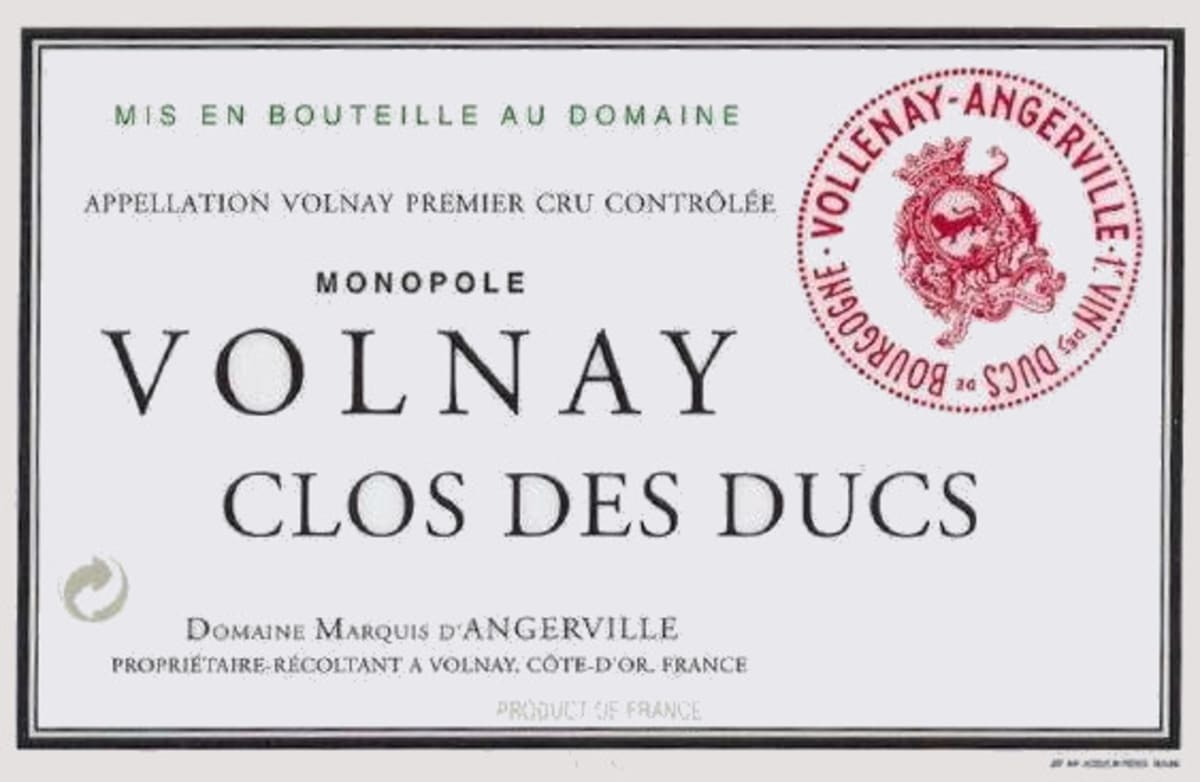 Domaine Marquis d'Angerville Volnay Clos des Ducs Premier Cru Monopole 2010 Front Label