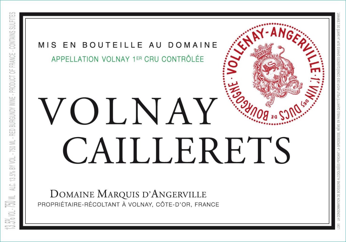 Domaine Marquis d'Angerville Volnay Caillerets 2012 Front Label