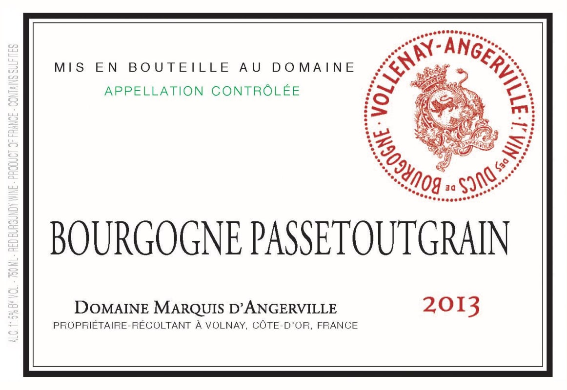Domaine Marquis d'Angerville Bourgogne Passetoutgrain 2013 Front Label