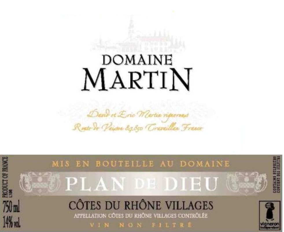 Domaine Martin Cotes du Rhone Villages Plan de Dieu 2015 Front Label