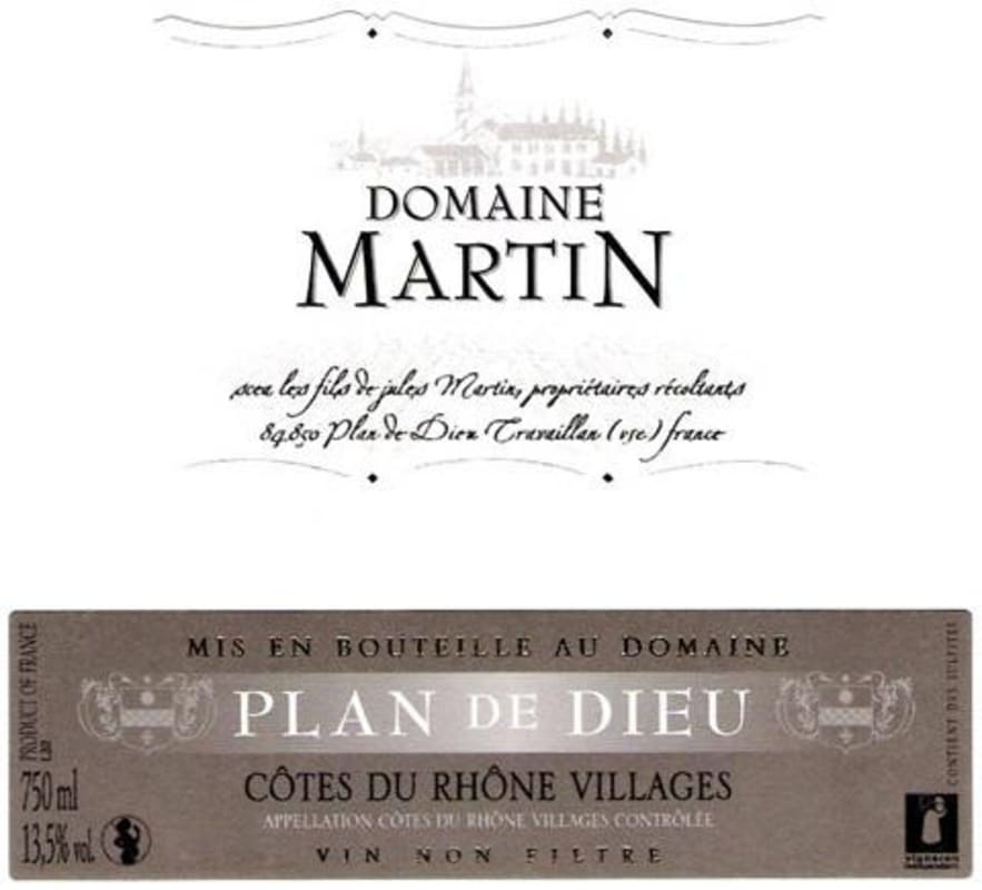 Domaine Martin Cotes du Rhone Villages Plan de Dieu 2010 Front Label