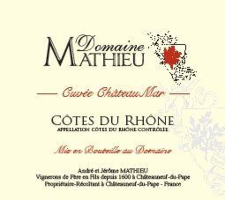 Domaine Mathieu Cuvee Chateaumar 2011 Front Label