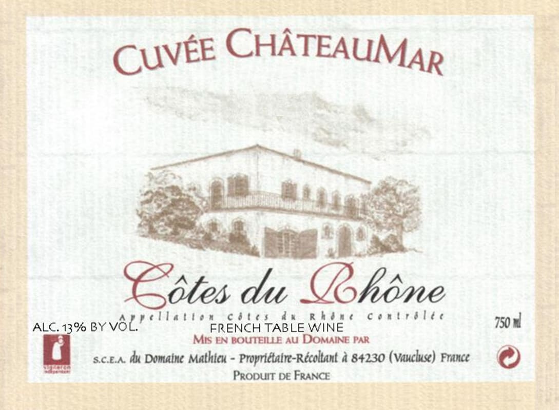 Domaine Mathieu Cuvee Chateaumar 2005 Front Label