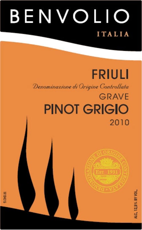 Benvolio Pinot Grigio 2010 Front Label