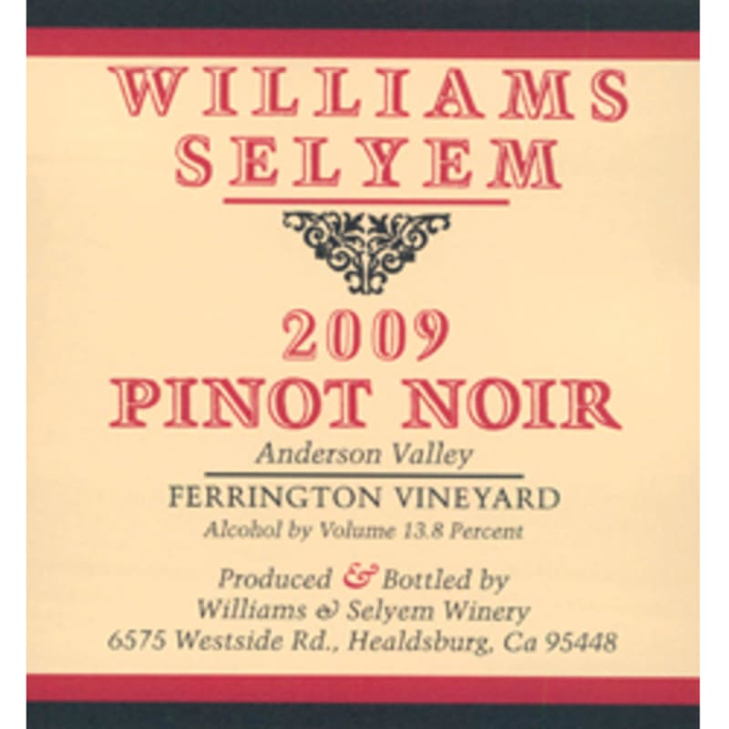 Williams Selyem Ferrington Vineyard Pinot Noir 2009 Front Label