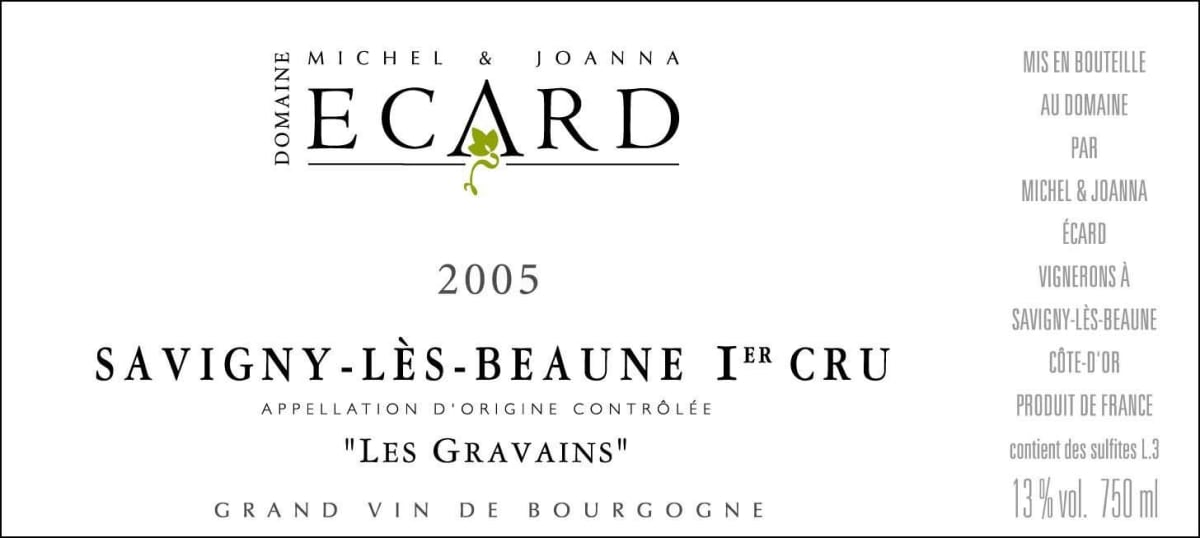 Domaine Michel & Joanna Ecard Savigny-les-Beaune Les Gravains Premier Cru 2005 Front Label