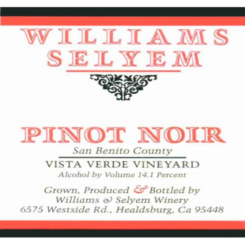 Williams Selyem Vista Verde Vineyard Pinot Noir 2009 Front Label