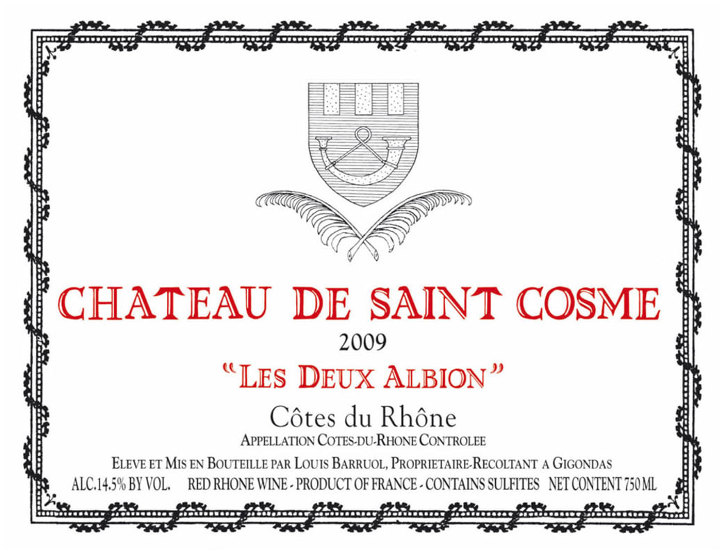 Chateau de Saint Cosme Cotes du Rhone Les Deux Albion 2009 Front Label