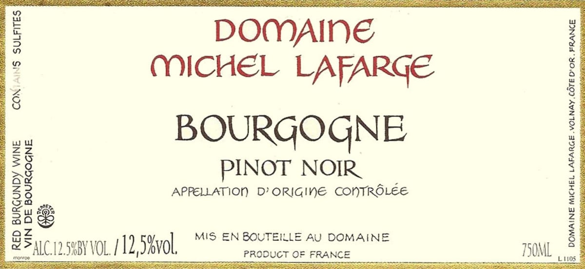 Domaine Michel Lafarge Bourgogne Pinot Noir 2012 Front Label