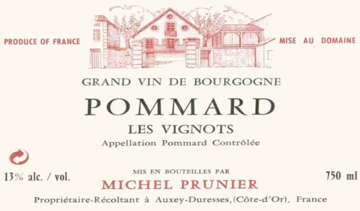 Prunier, M Pommard Les Vignots 2001 Front Label