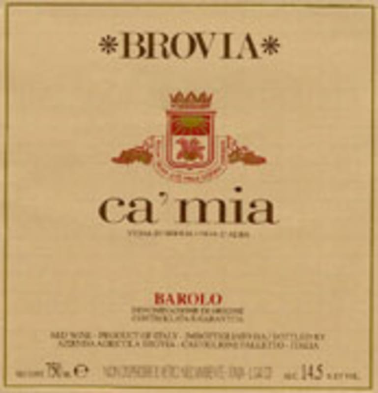 Brovia Ca'Mia Barolo 2007 Front Label