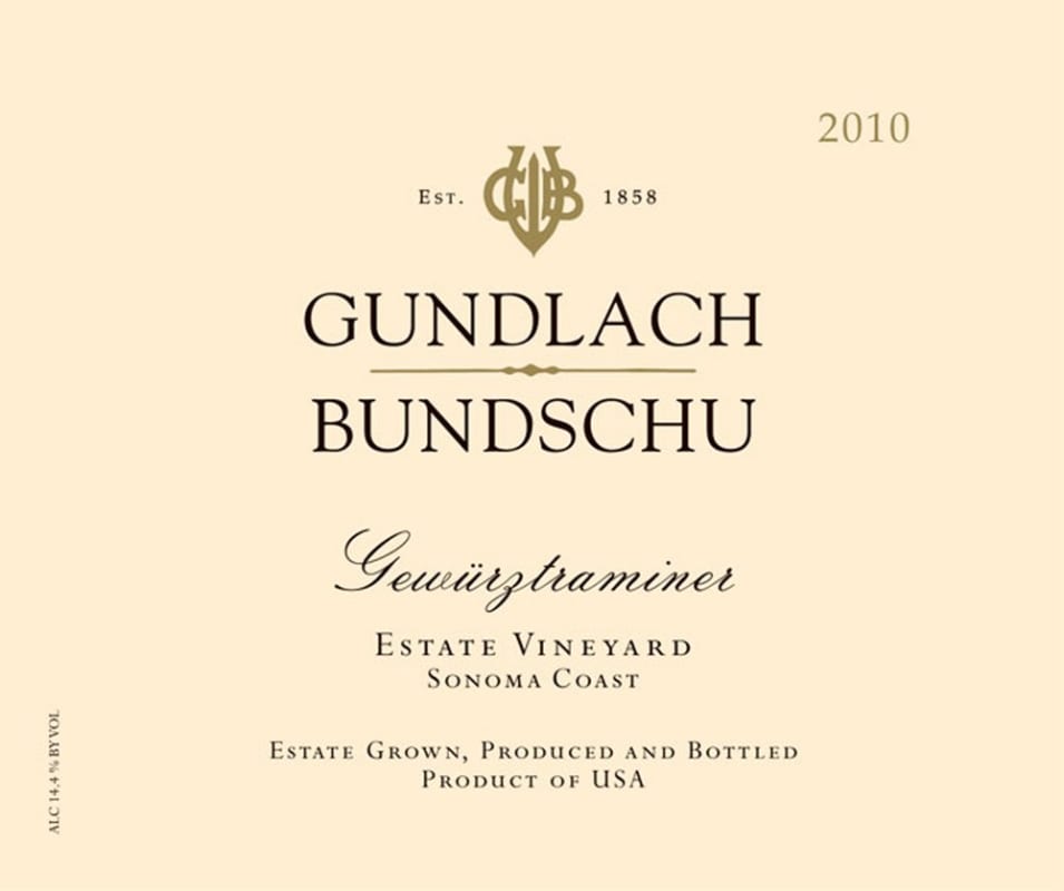 Gundlach Bundschu Gewurztraminer 2010 Front Label