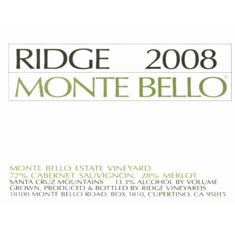 Ridge Monte Bello (3 Liter Bottle) 2008 Front Label