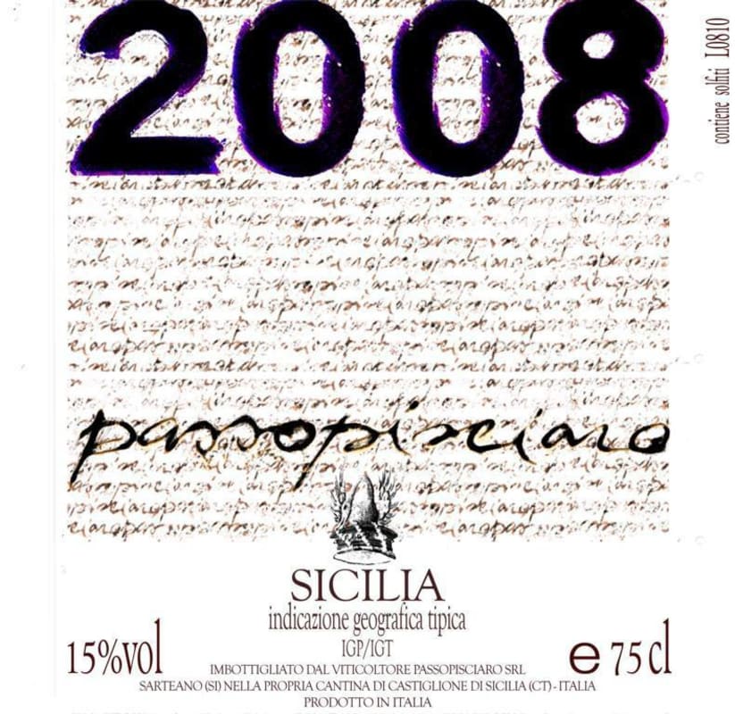 Passopisciaro Passorosso 2008 Front Label