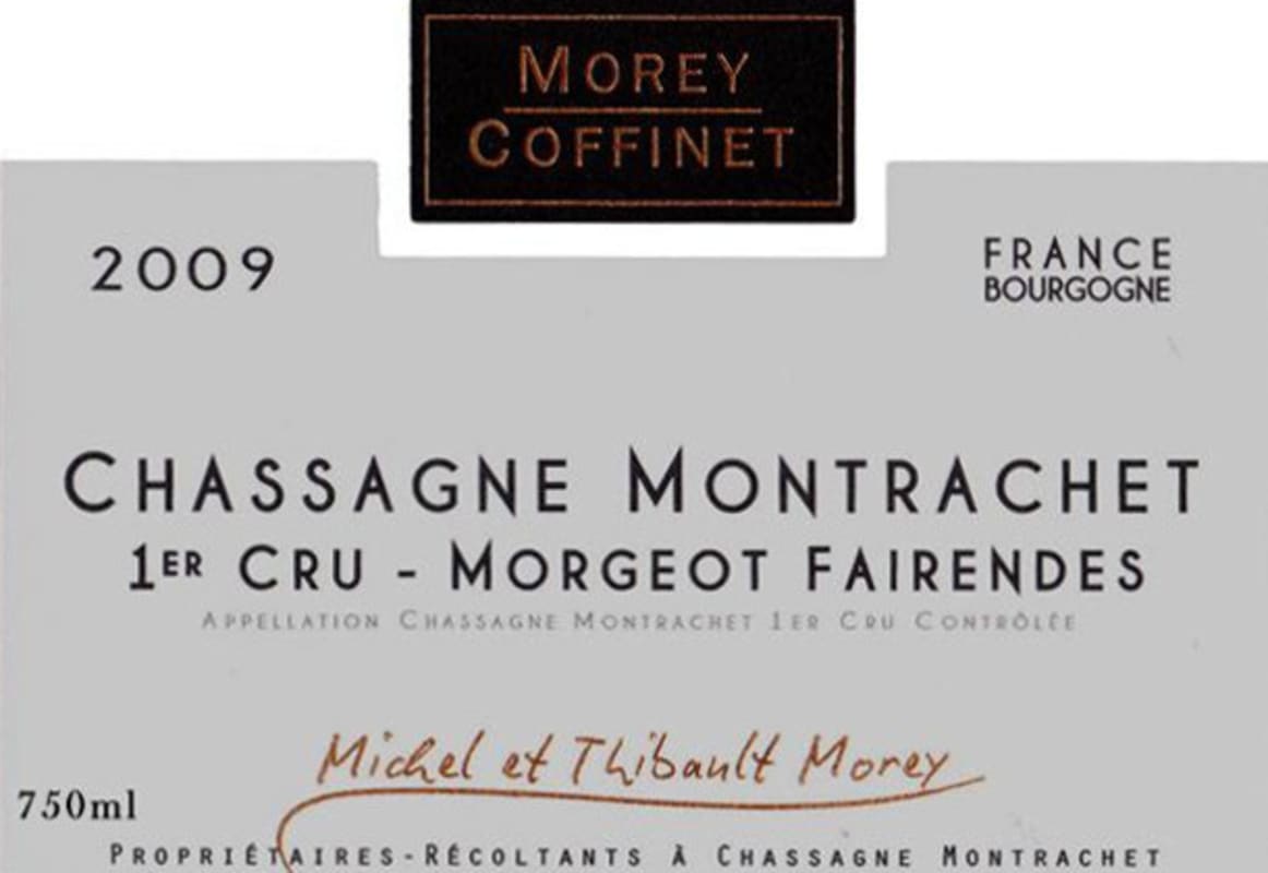 Morey-Coffinet Chassagne Montrachet Morgeot Fairendes Premier Cru 2009 Front Label