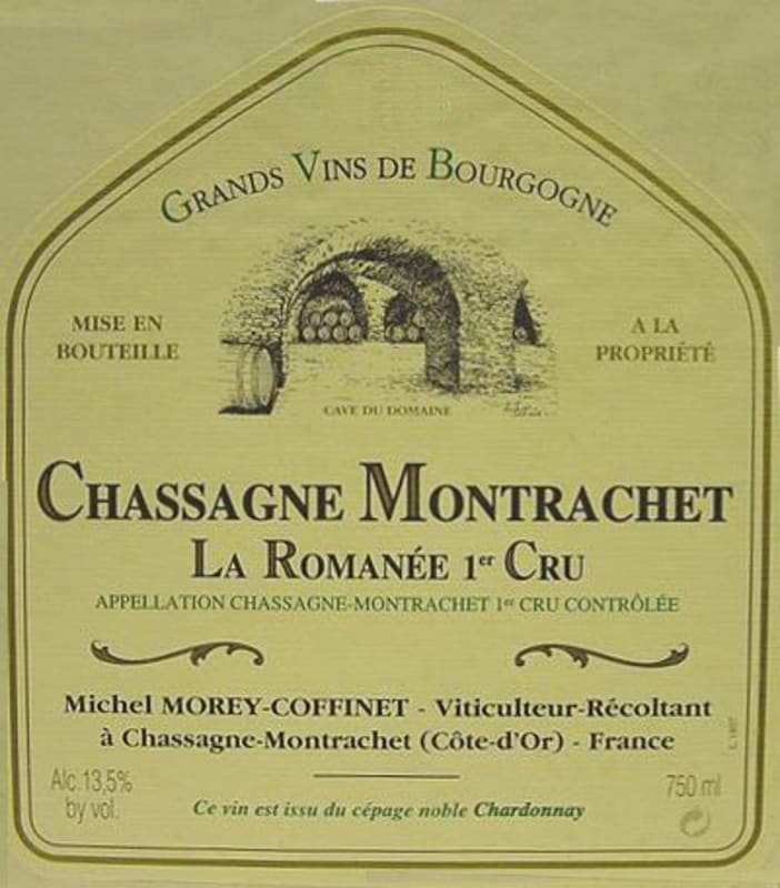 Morey-Coffinet Chassagne Montrachet La Romanee Premier Cru 2002 Front Label