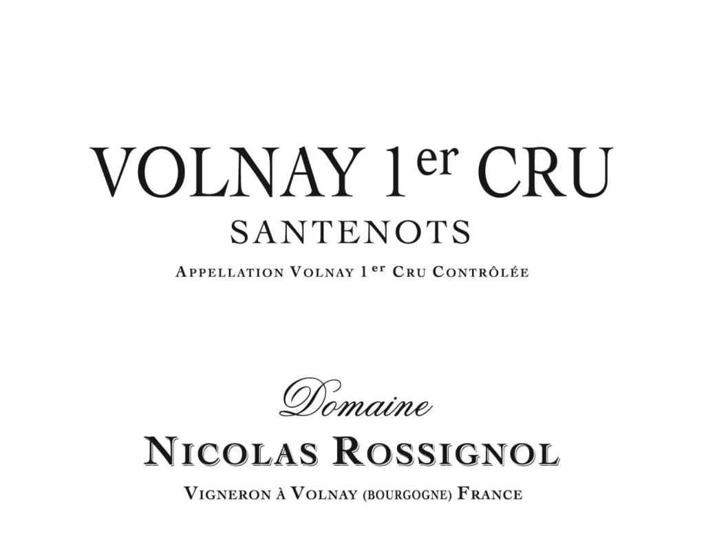 Domaine Nicolas Rossignol Volnay Premier Cru Santenots 2014 Front Label