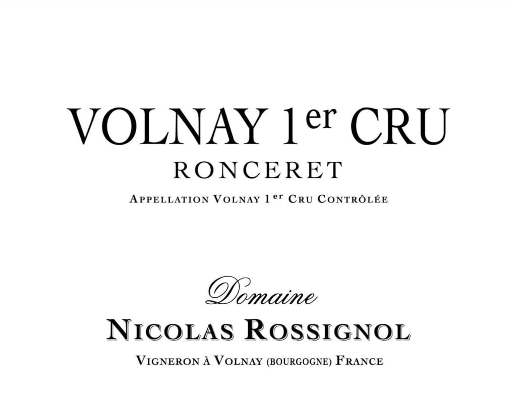 Domaine Nicolas Rossignol Volnay Ronceret Premier Cru 2012 Front Label