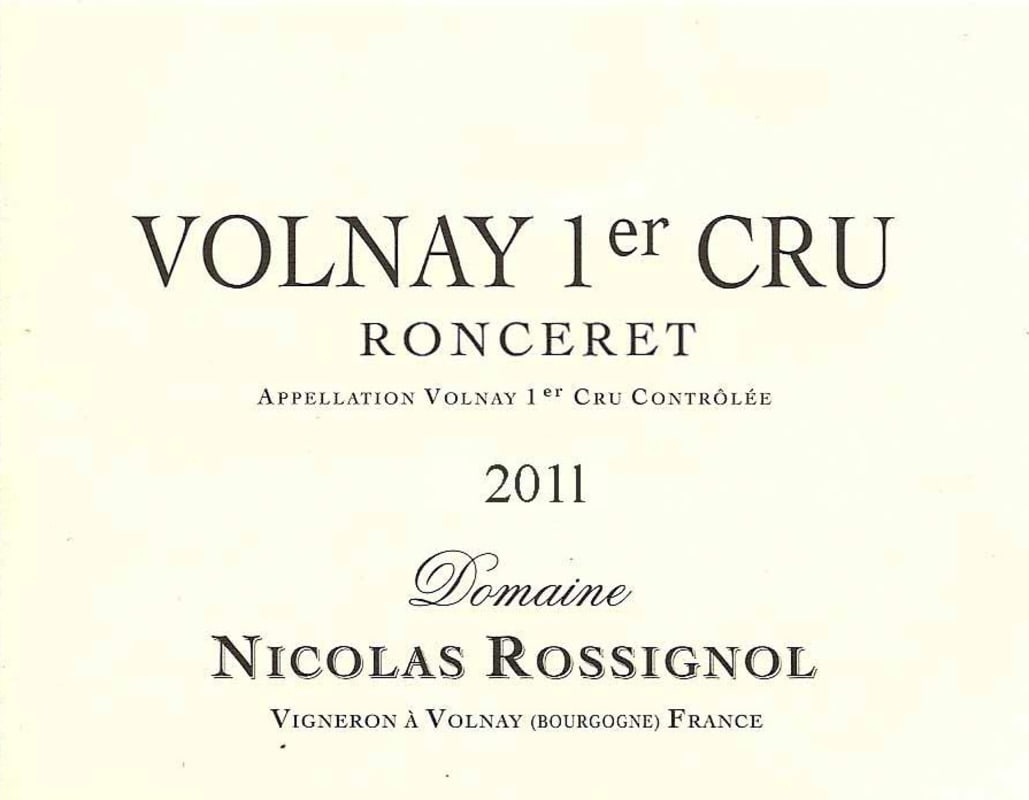 Domaine Nicolas Rossignol Volnay Ronceret Premier Cru 2011 Front Label