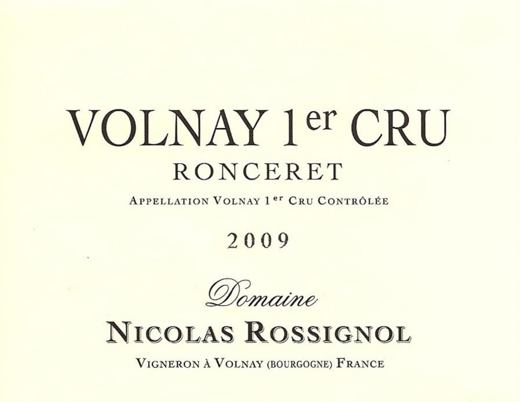 Domaine Nicolas Rossignol Volnay Ronceret Premier Cru 2009 Front Label