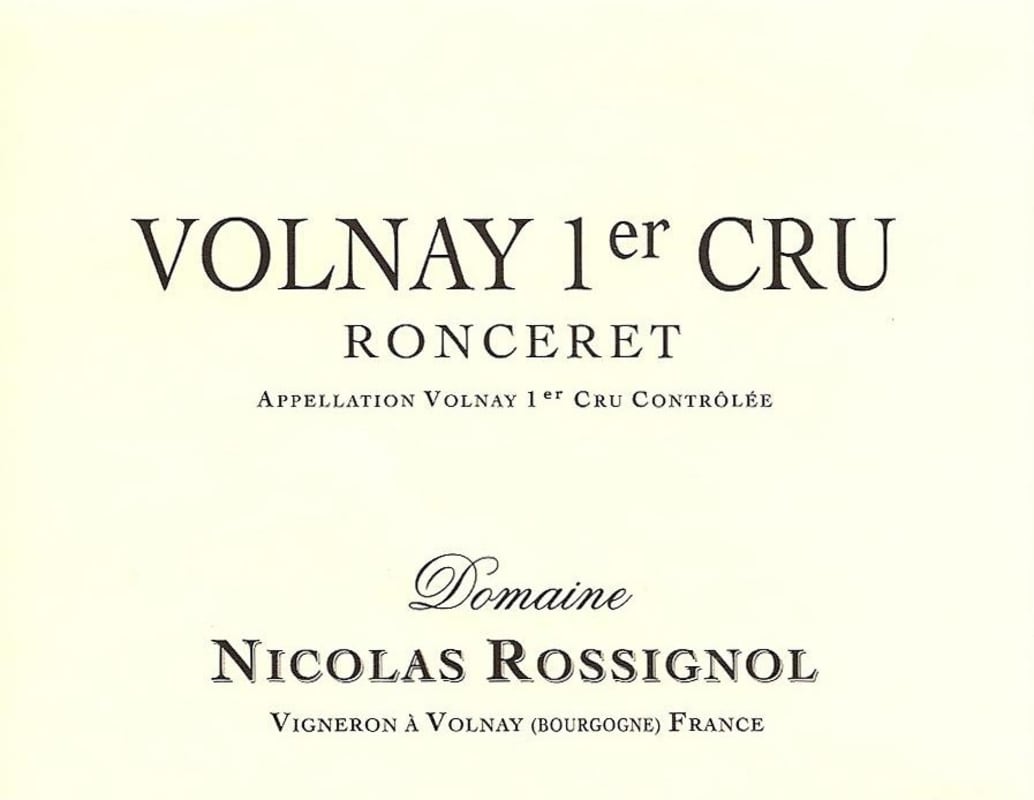 Domaine Nicolas Rossignol Volnay Ronceret Premier Cru 2010 Front Label