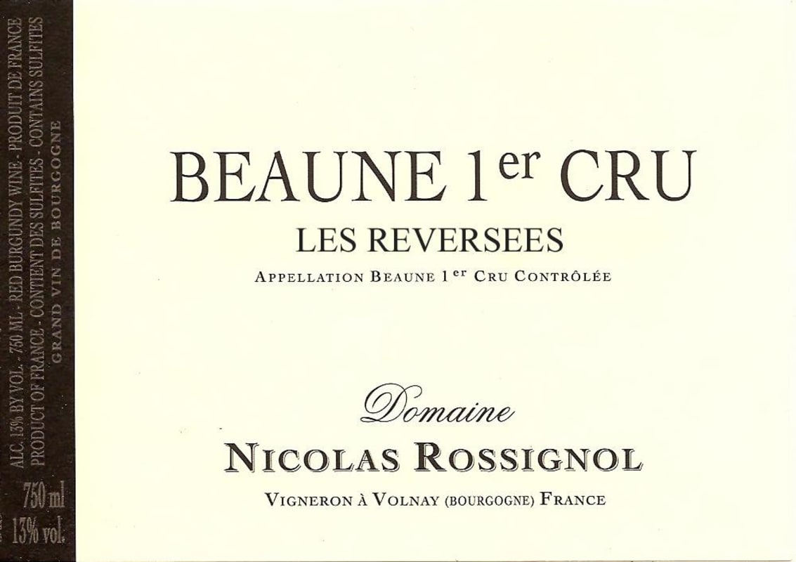 Domaine Nicolas Rossignol Beaune Les Reverses Premier Cru 2012 Front Label