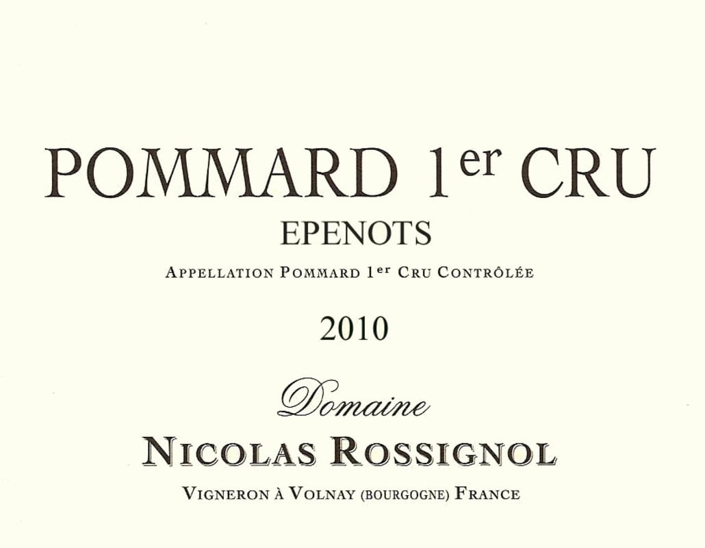 Domaine Nicolas Rossignol Pommard Epenots Premier Cru 2010 Front Label