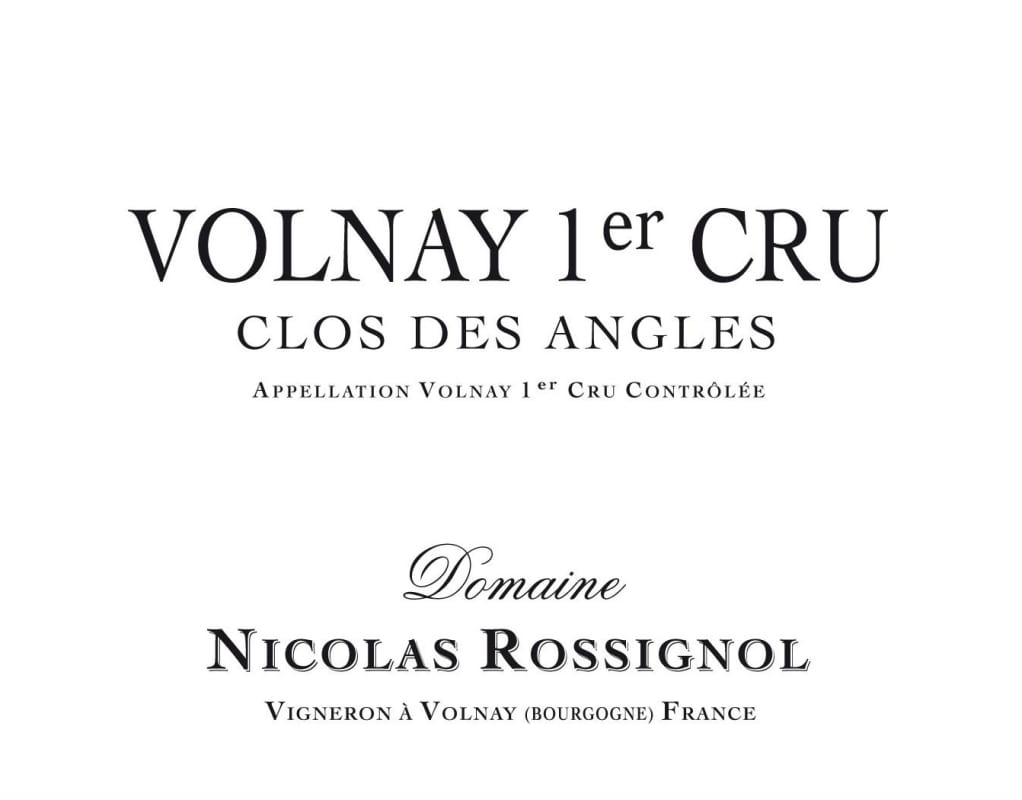 Domaine Nicolas Rossignol Volnay Clos des Angles Premier Cru 2014 Front Label
