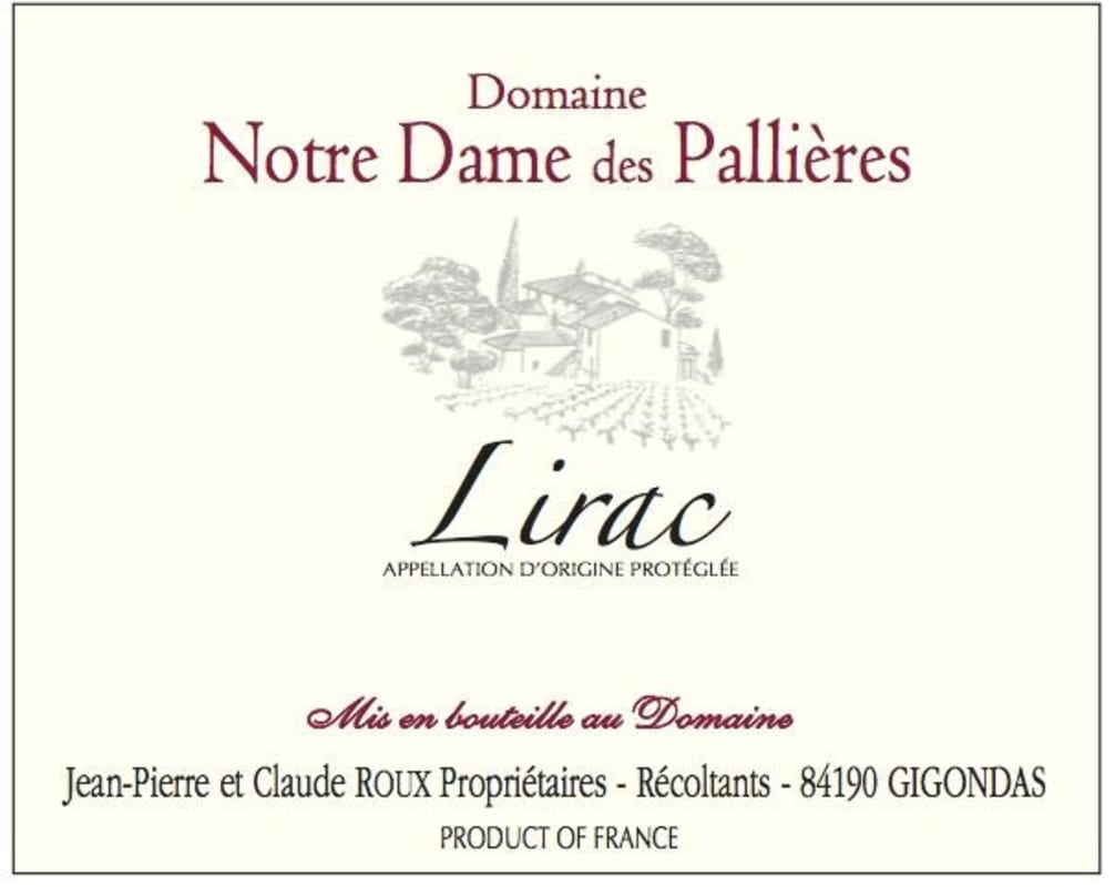 Notre Dame des Pallieres Lirac 2013 Front Label