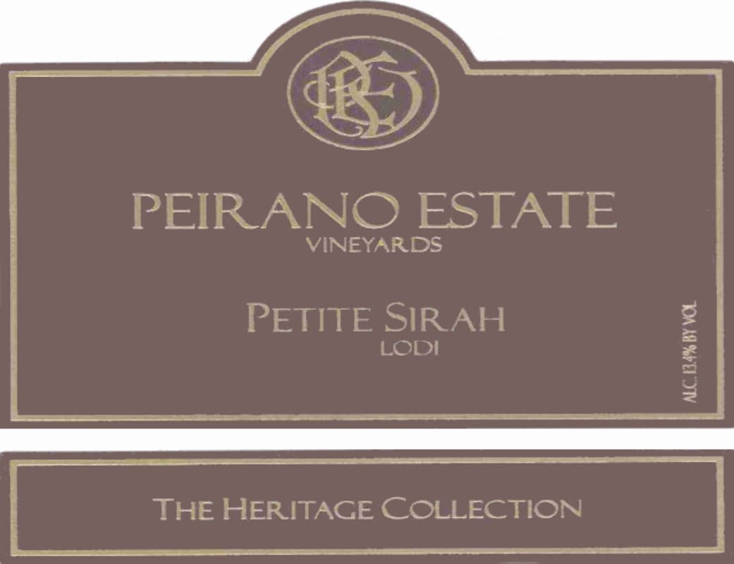 Peirano Estate The Heritage Collection Petite Sirah 2007 Front Label