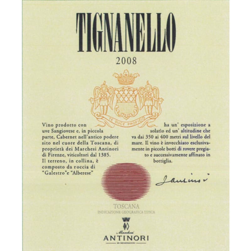 Marchesi Antinori Tignanello 2008 Front Label
