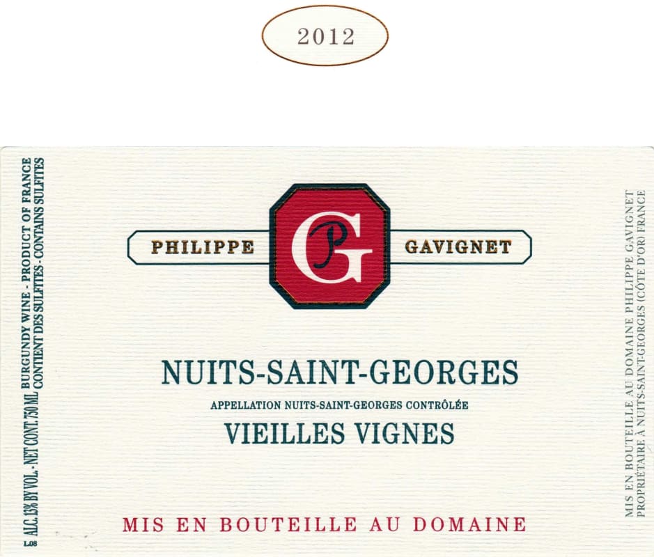 Philippe Gavignet Nuits-St-Georges Vieilles Vignes 2012 Front Label