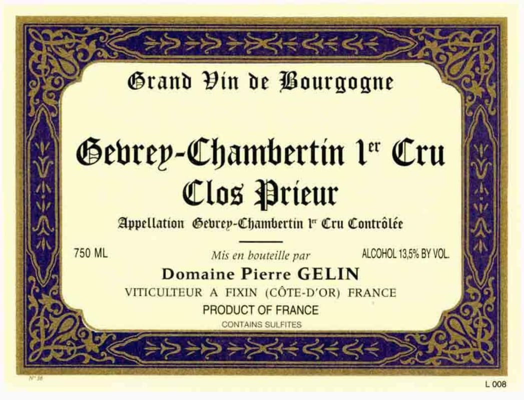 Pierre Gelin Gevrey-Chambertin Clos Prieur Premier Cru 2011 Front Label