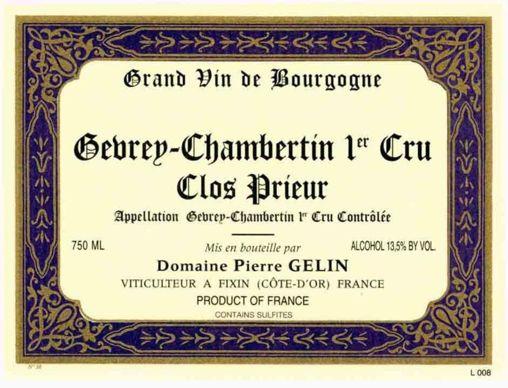 Pierre Gelin Gevrey-Chambertin Clos Prieur Premier Cru 2013 Front Label