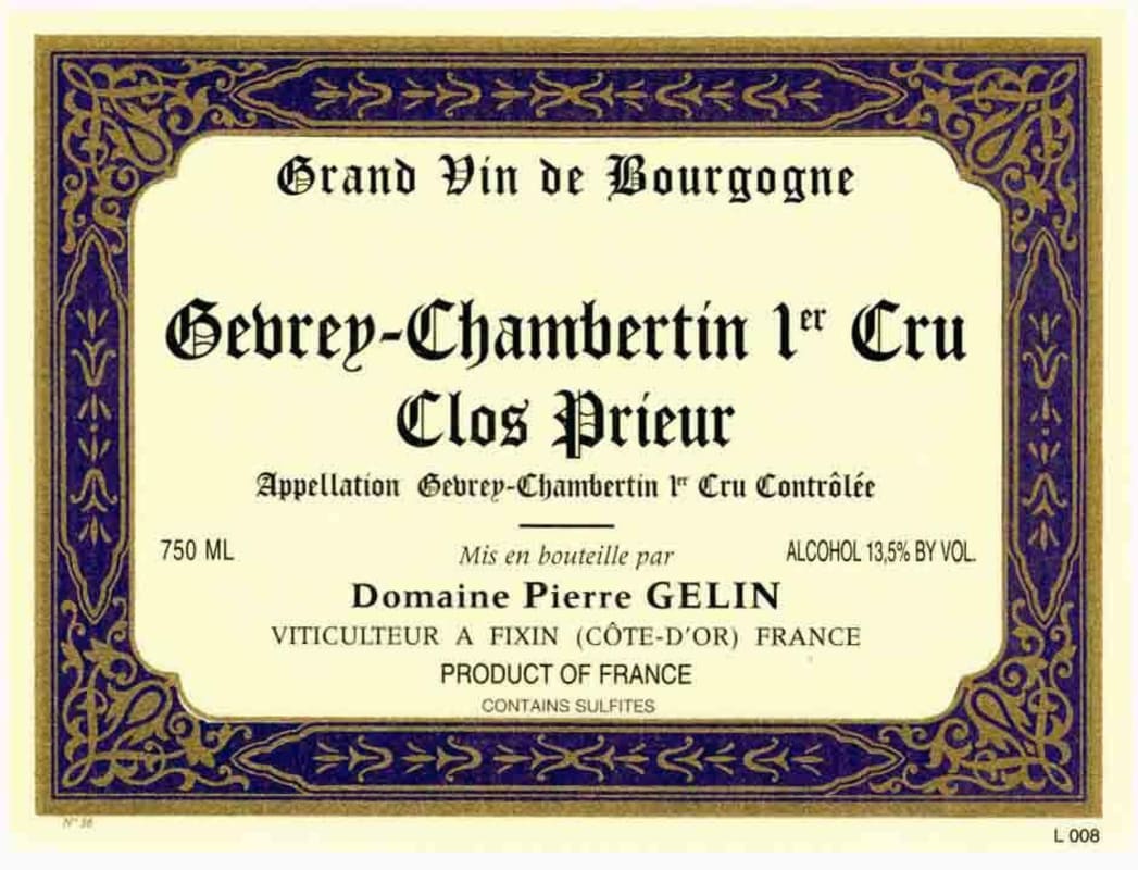 Pierre Gelin Gevrey-Chambertin Clos Prieur 2008 Front Label