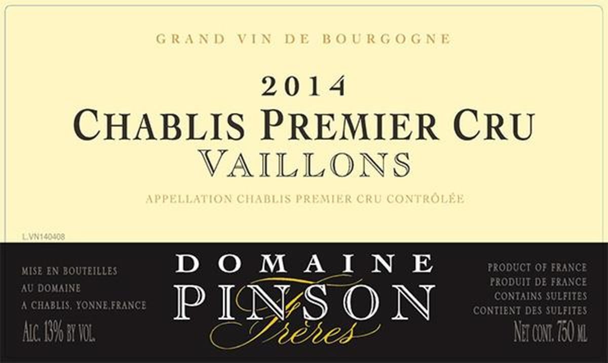 Domaine Pinson Freres Chablis Vaillons Premier Cru 2014 Front Label