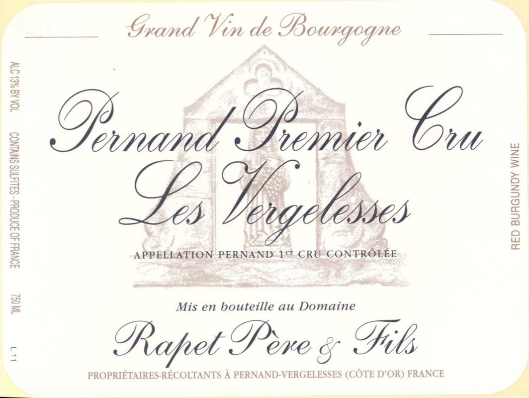 Rapet Pere & Fils Pernand Les Vergelesses Premier Cru 2010 Front Label