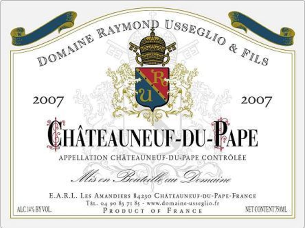 Domaine Raymond Usseglio Chateauneuf-du-Pape 2007 Front Label