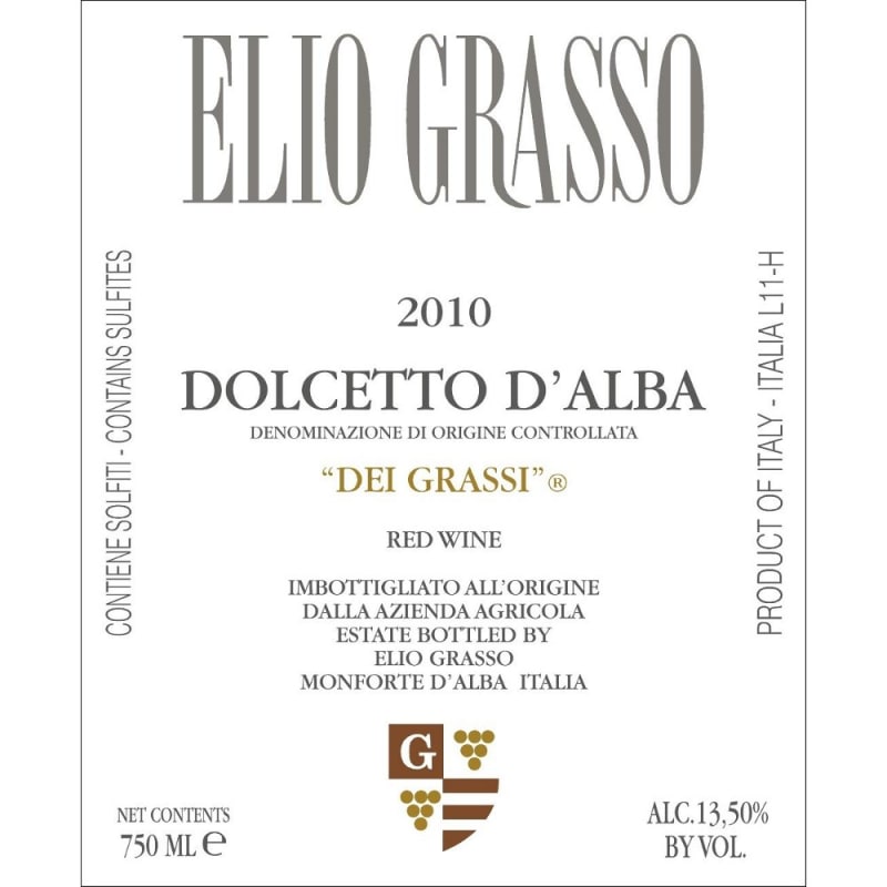 Elio Grasso Dolcetto d'Alba Dei Grassi 2010 Front Label