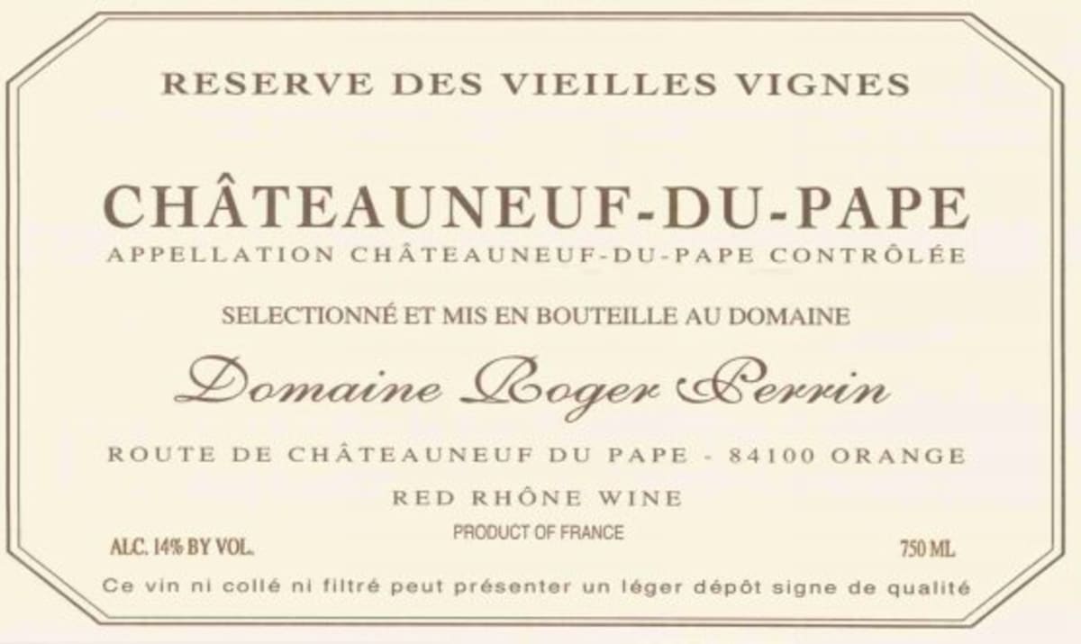 Roger Perrin Chateauneuf-du-Pape Reserve des Vieilles Vignes 2001 Front Label